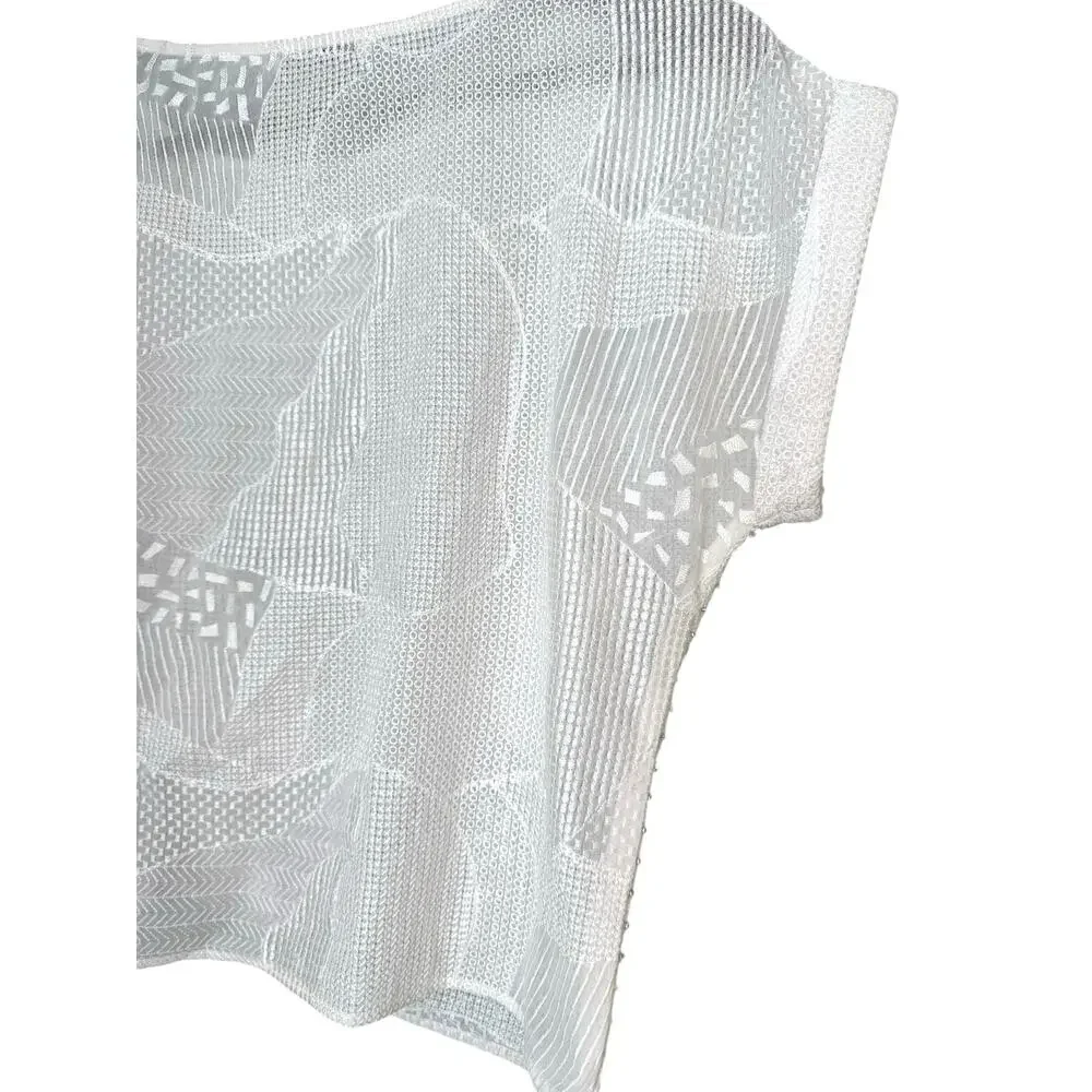 ALICE + OLIVIA Embellished Mesh Blouse White Silver Beaded Sheer Sz Small Bride - Picture 8 of 10